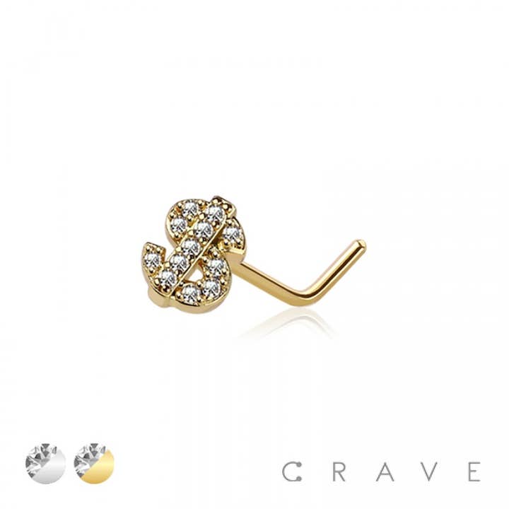 CZ GEM PAVED DOLLAR SIGN L SHAPE NOSE STUD for wholesale by CRAVE