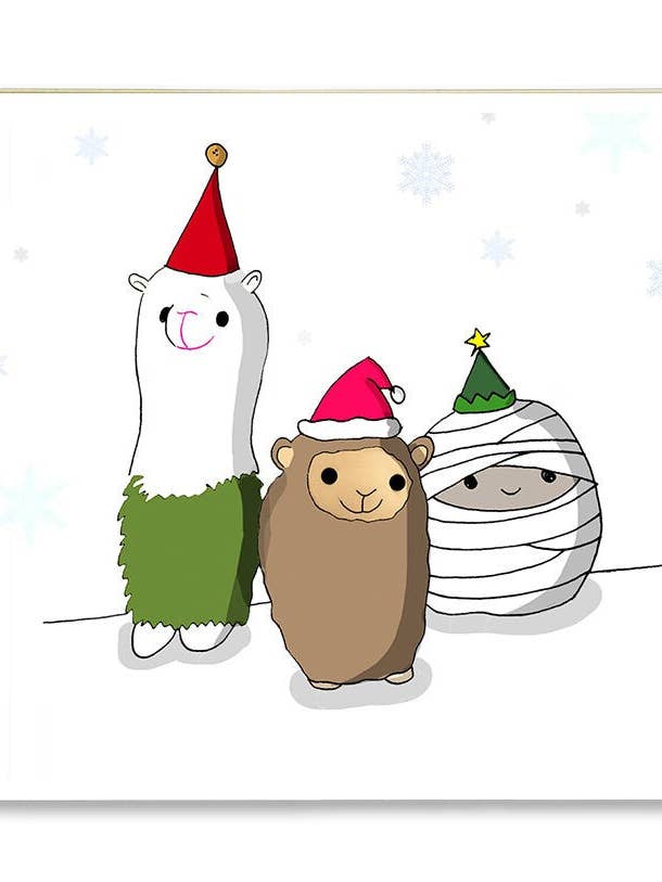 Sheepaca og venners feriekort | A2 | blank indeni for engroshandel hos Evil Llama and Friends