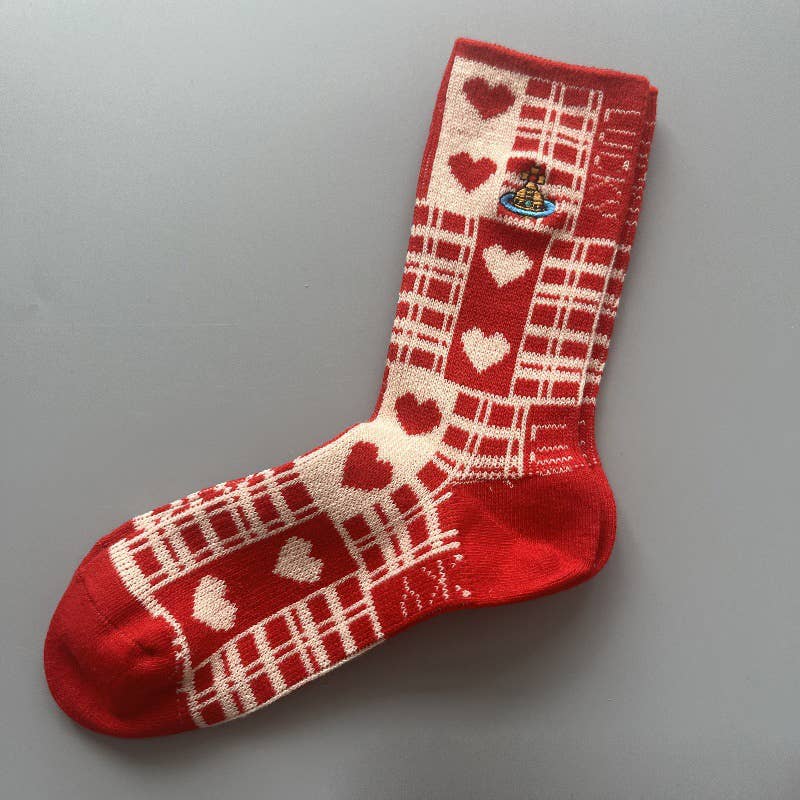 Tourtiwi - Wholesale Socks - Women's - Red Snowflake & Geometric Patterns Christmas Crew Socks12