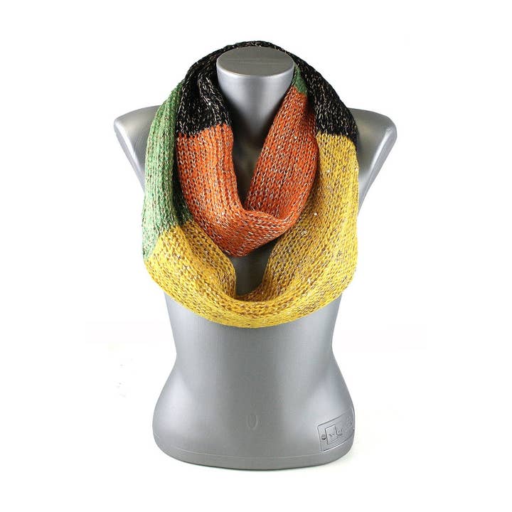 Mix Colors Sequin Accent Multi Tone Knitted Infinity Scarves for wholesale on Faire2