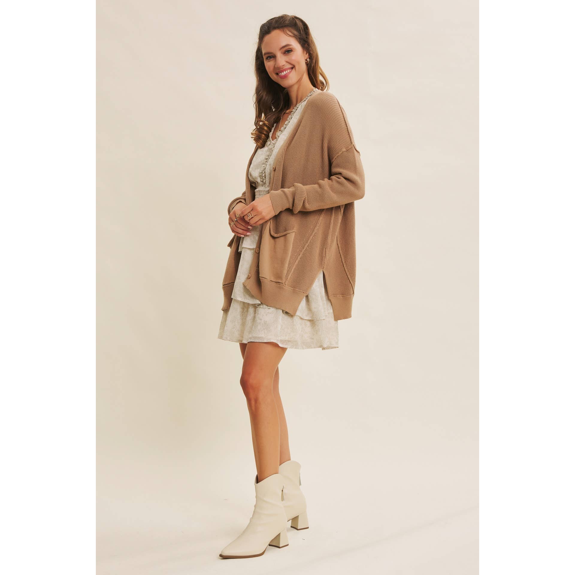 in february - Wholesale Cardigan - Women's - SLOUCHY CHARM BUTTON-DOWN CARDIGAN WITH CONTRAST WEAVE22