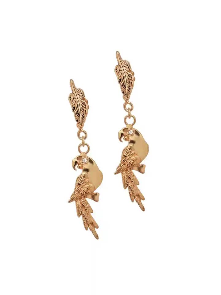 Boucles d'oreilles Plume et Perroquet pour la vente par THAIS BERNARDES GIOIELLI