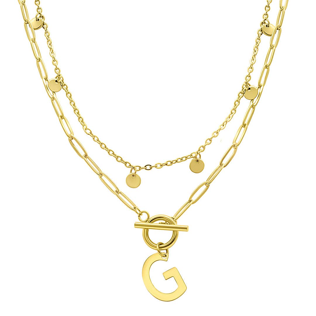 Adornia - Wholesale Pendant/Charm Necklace - Tarnish Resistant Confetti Paperclip Initial Toggle Necklace7