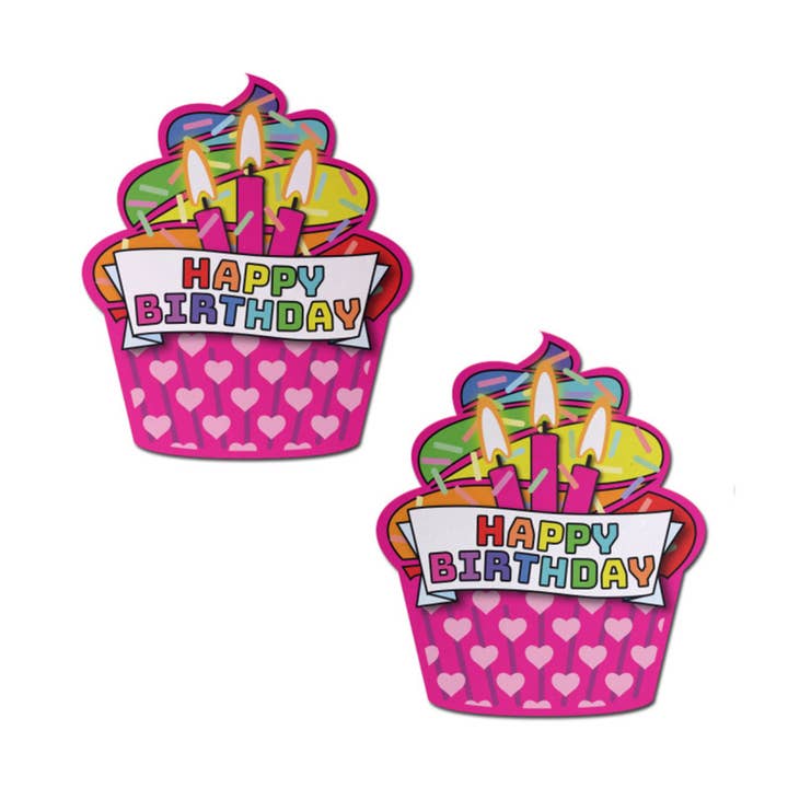 Cupcake: Pink & Multi-Color Happy Birthday Nipple Pasties by Pastease® o/s for wholesale by Pastease UK
