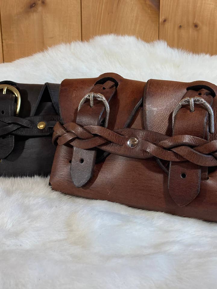Braided Leather Belt Pouch with Buckles for wholesale by Frost & Ember Creations, LLC
