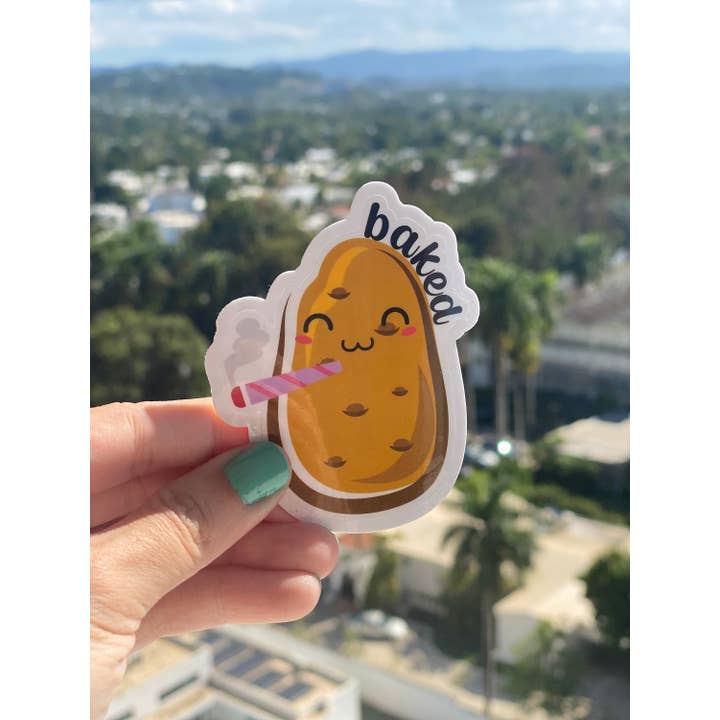 Zombie Mama Press - Wholesale Sticker - Baked Happy Potato Stoned Sticker | Stoned Potato Marijuana Weed Stickers | Water-Resistant Vinyl Sticker Paper | Funny Weed Stickers1