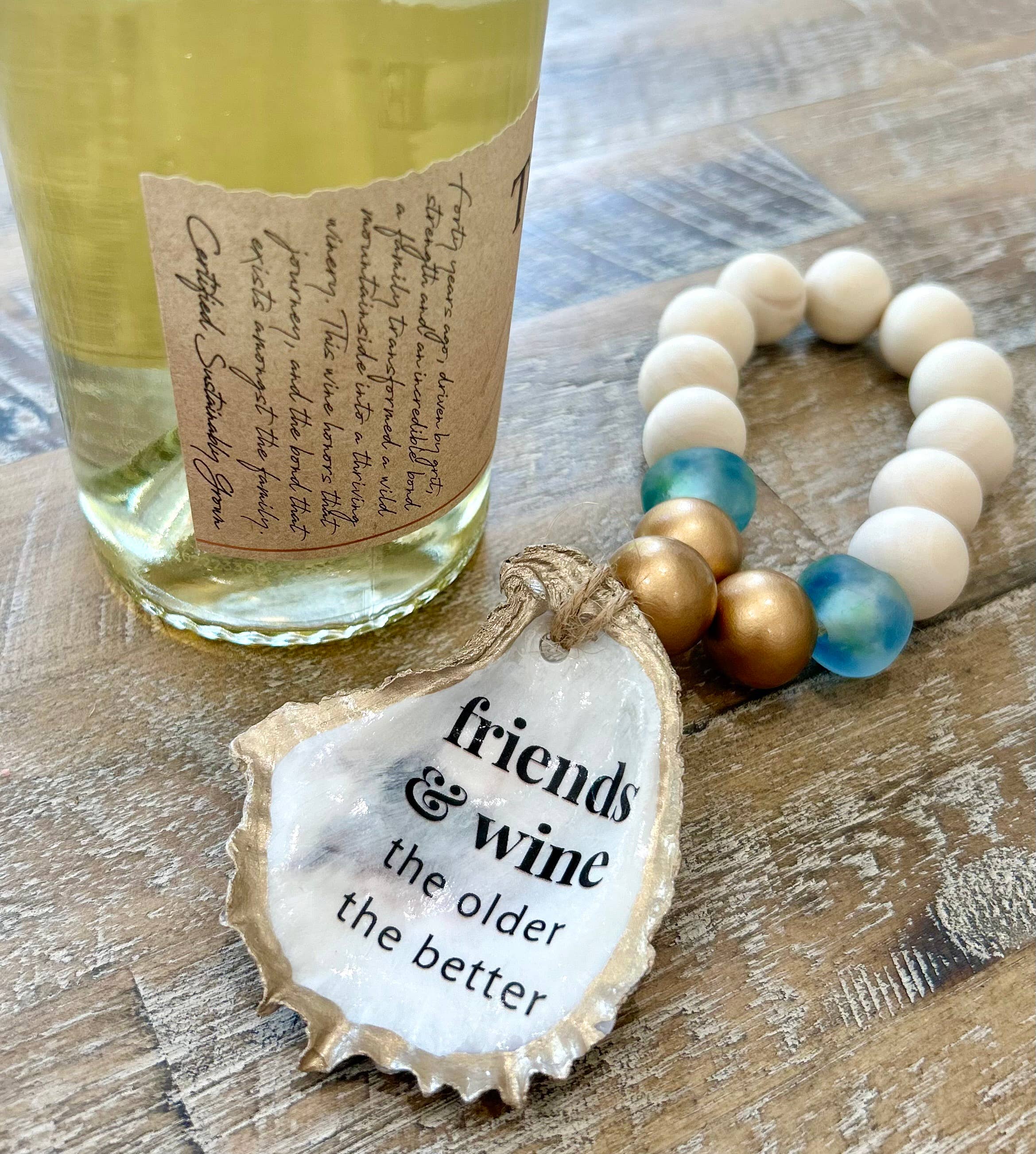 Coast and Cork - Wholesale Wine Charm - Friends and Wine, the Older the Better - Beaded Bottle Charm1