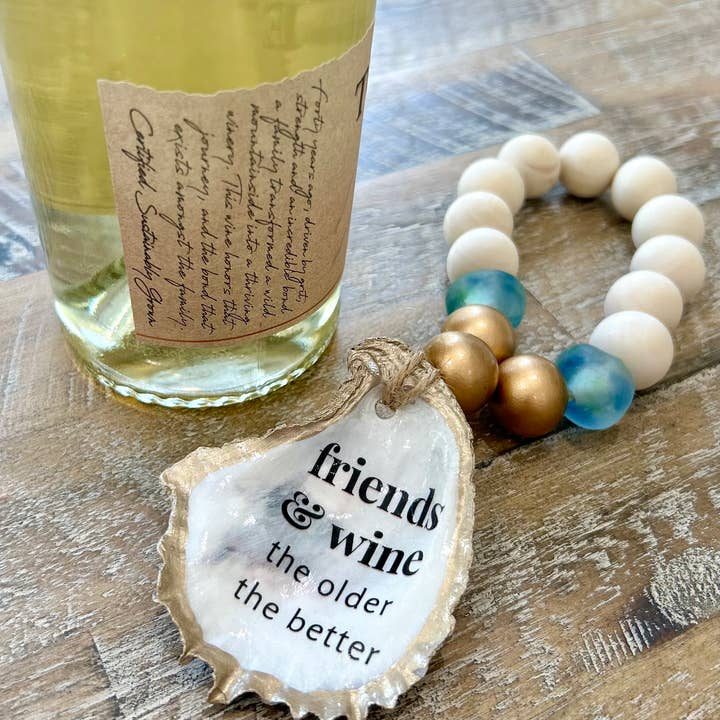 Coast and Cork - Wholesale Wine Charm - Friends and Wine, the Older the Better - Beaded Bottle Charm1