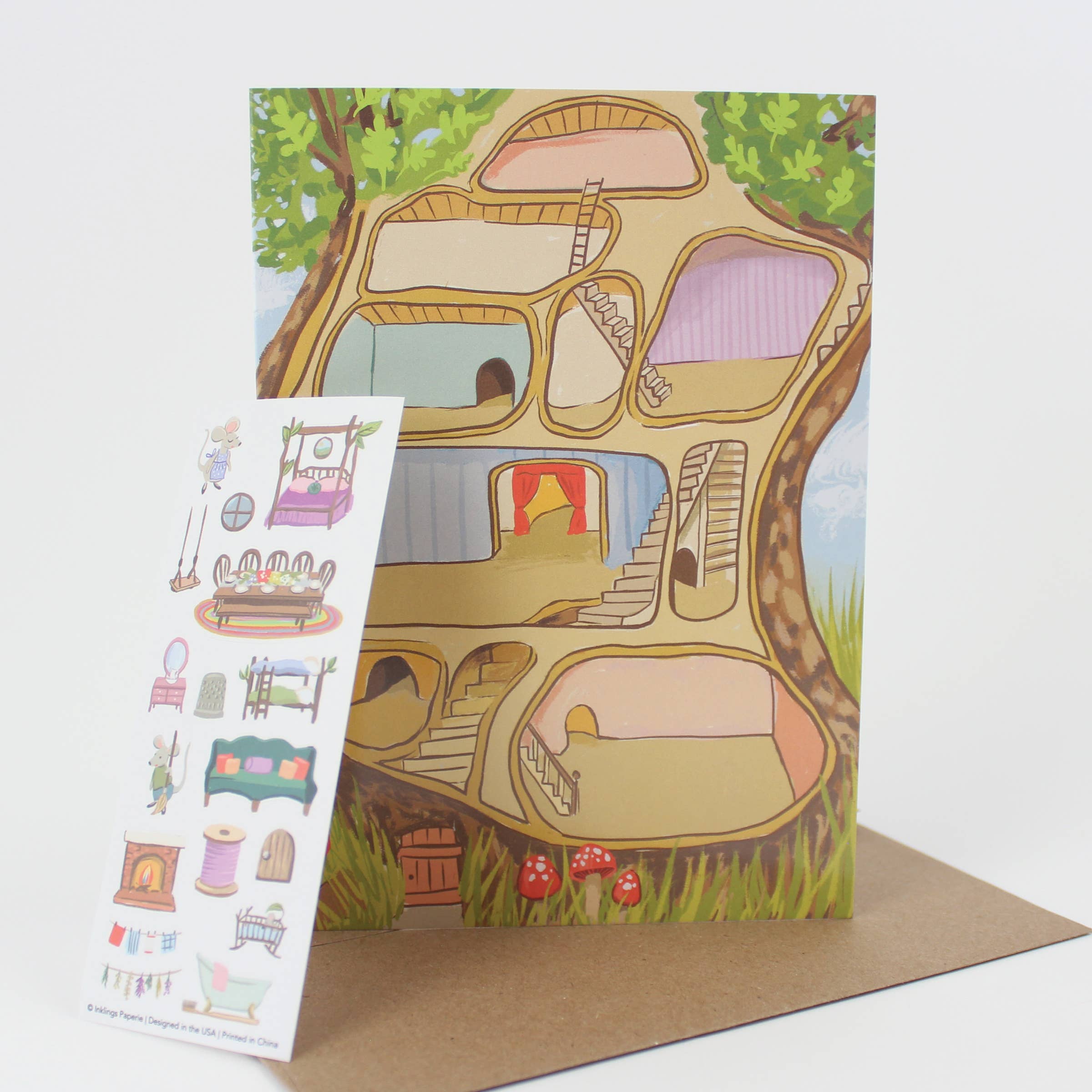 Inklings Paperie - Wholesale Everyday Greeting Card - Sticker Scene Card - Mouse House4