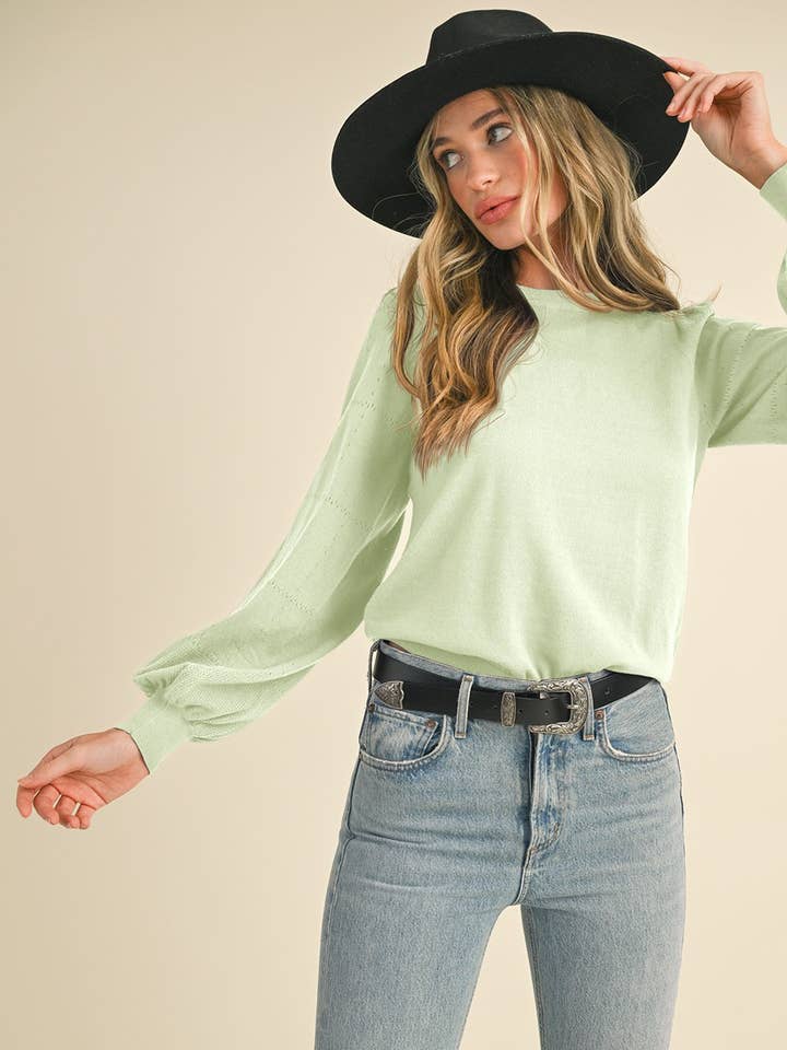 POINTELLE PUFF SLEEVE SWEATER MSW10115 for wholesale by &MERCI