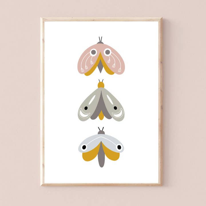 Moth Trio Print | Colourful Moth Art Print-306 for wholesale by Love Flora Studio