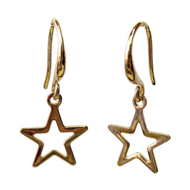 18K Real Gold Dipped Plated Stainless Steel Delicate Hollow Star Earrings for wholesale by Stylish Jewelry Supply