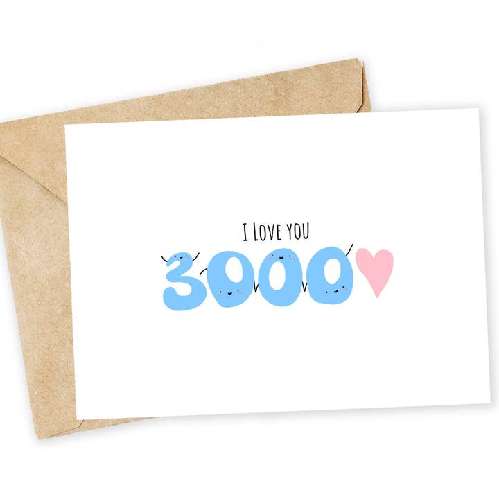 Jeg elsker dig 3000 kort - Håndlavet Avengers hilsen kort for engroshandel hos Chewy Lemon Studio