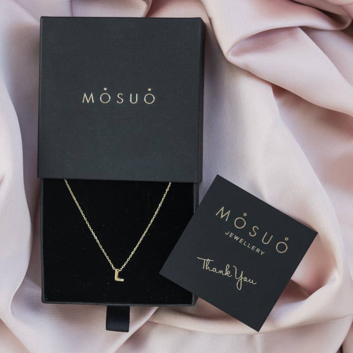 Collier lettre en diamant « L » - or 18 carats vermeil sur argent sterling, diamant 0,01 carat pour la vente par MOSUO Jewellery