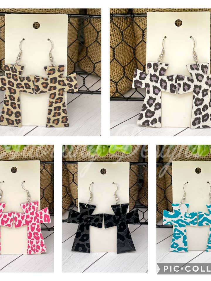 Leopard Print Cross Dangles for wholesale by Adorning Designs