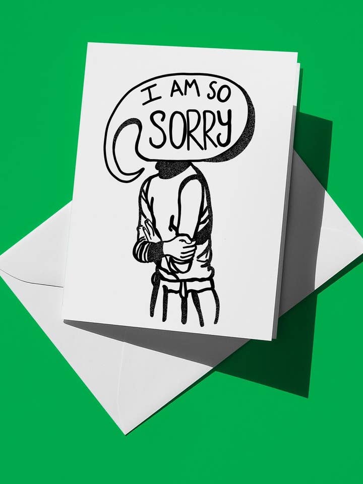 I Am Sorry Speech Bubble Head Apology Card | Simple Black & White Greeting Card for Thoughtful Sorry Messages for wholesale by semiserious studio