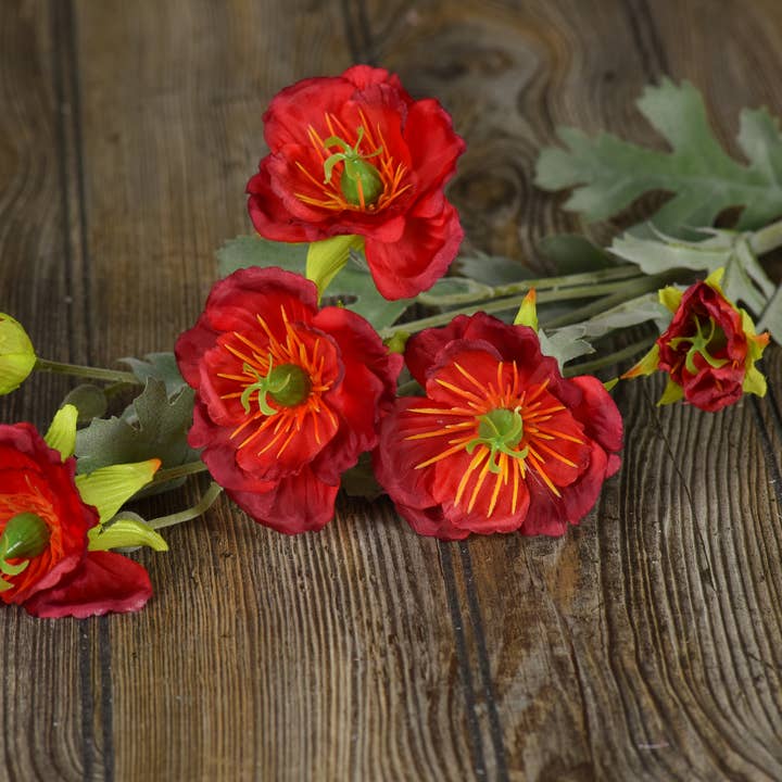 Wholesale Home Decor - Wholesale Artificial Flowers - Red Poppy Pick 32in