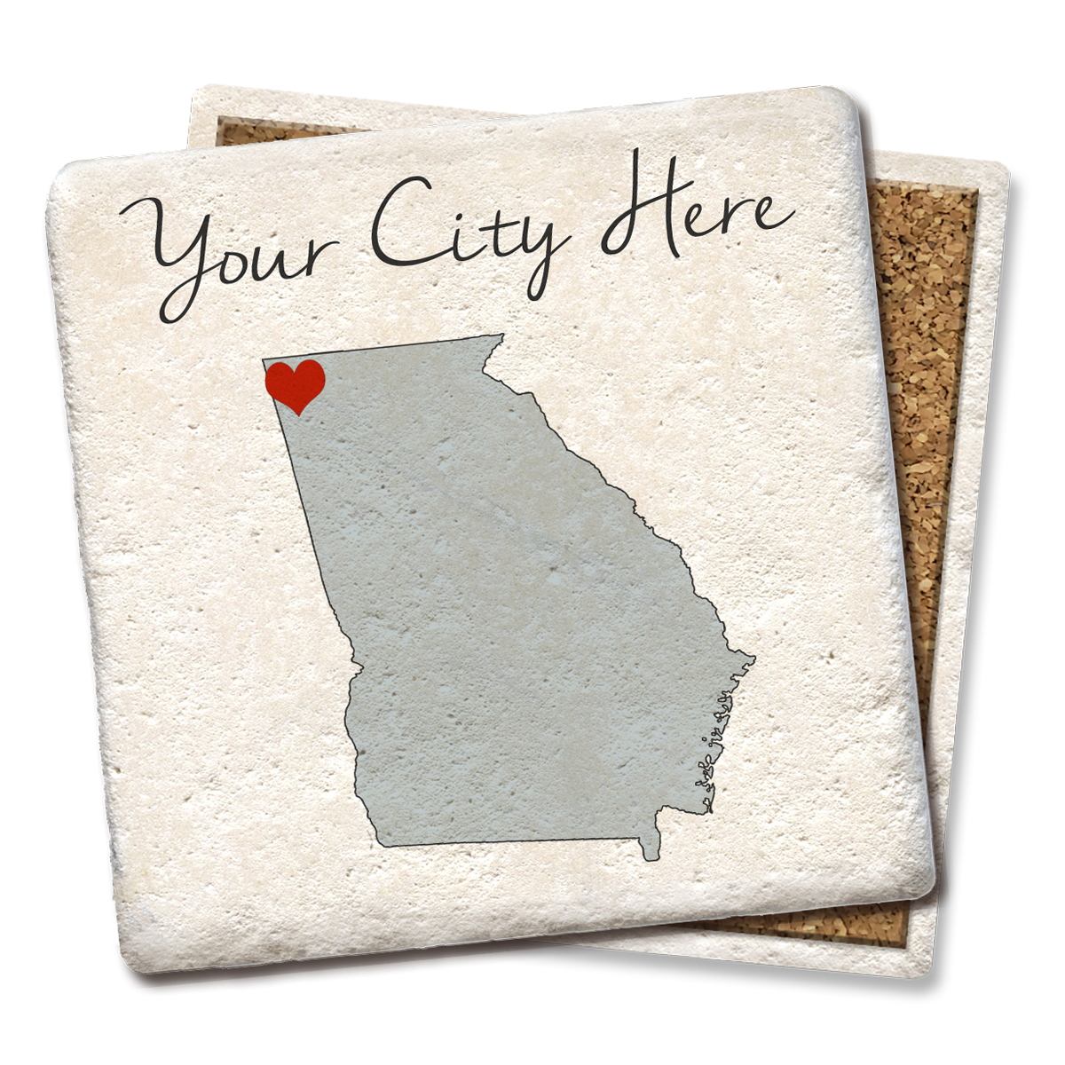 Tipsy Coasters & Gifts – wholesale Underlägg – Personlig coaster med hjärtsilhuett av din stad och delstat2
