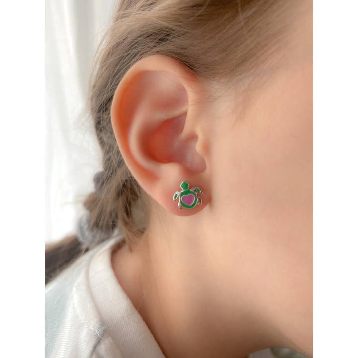 COM FORSA SL - Wholesale Earrings - Kids - Sterling Silver 925 Turtle With Heart Earrings 10 X 9.5 Mm