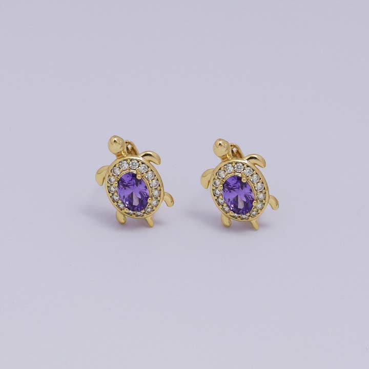 Aim Eternal - Wholesale Huggie Earrings - 24K Gold Filled Turtle Tortoise CZ Animal Huggie Earring2