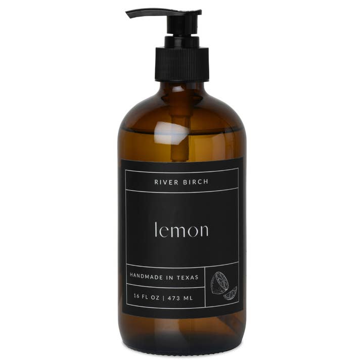 Lemon - 16 oz Amber Glass Soap - Handmade - Hand Wash Soap for wholesale by River Birch Candles