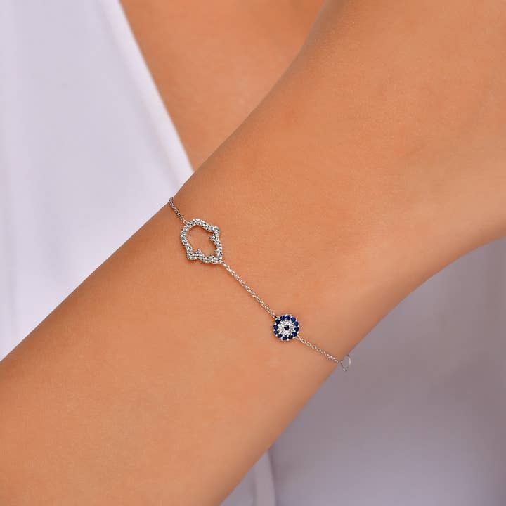 925 Sterling Silver Hamsa and Evil Eye, Cubic Zirconia for wholesale by MYSTIC JEWELS