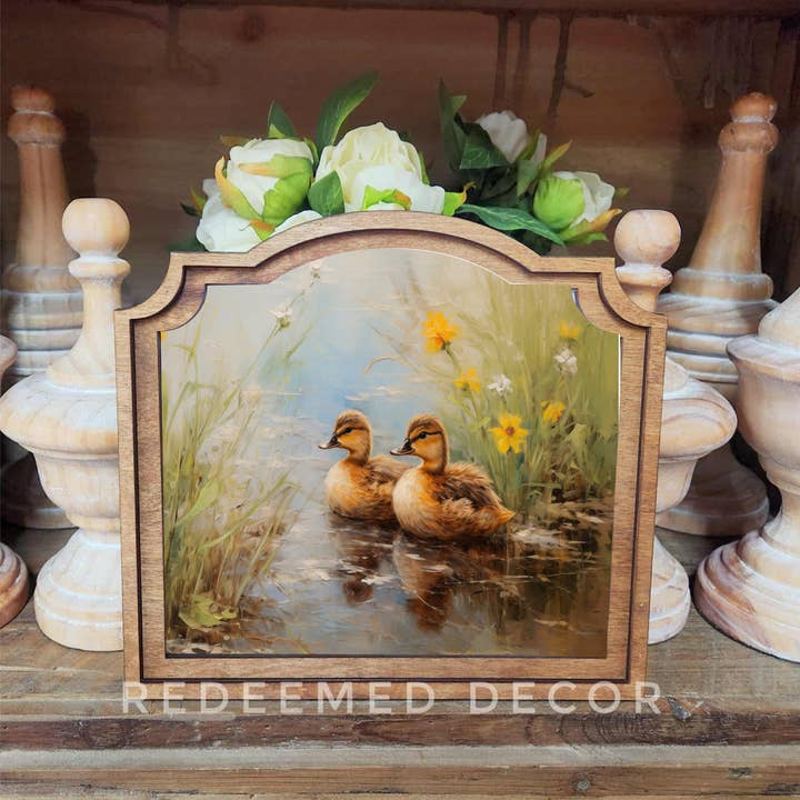 Redeemed Decor - Wholesale Decorative Tabletop Object - Provincial Spring Ducklings Framed Art