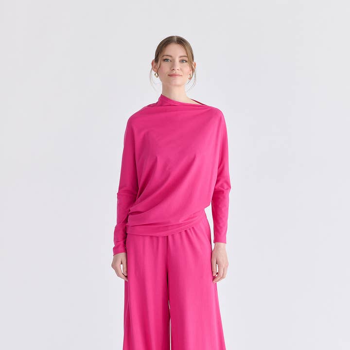 Haut en jersey de lyocell drapé asymétrique pour la vente par Paisie