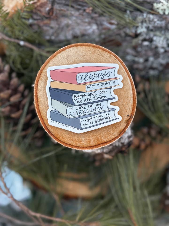 Snarky Bookstack Weatherproof Sticker for wholesale by Scotty + Calvin Designs