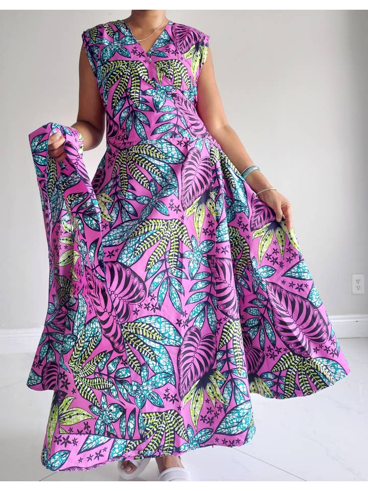 India Batik - Wholesale Dress - Women's - 1045- Women Long Printed Sleeveless Wrap Dress