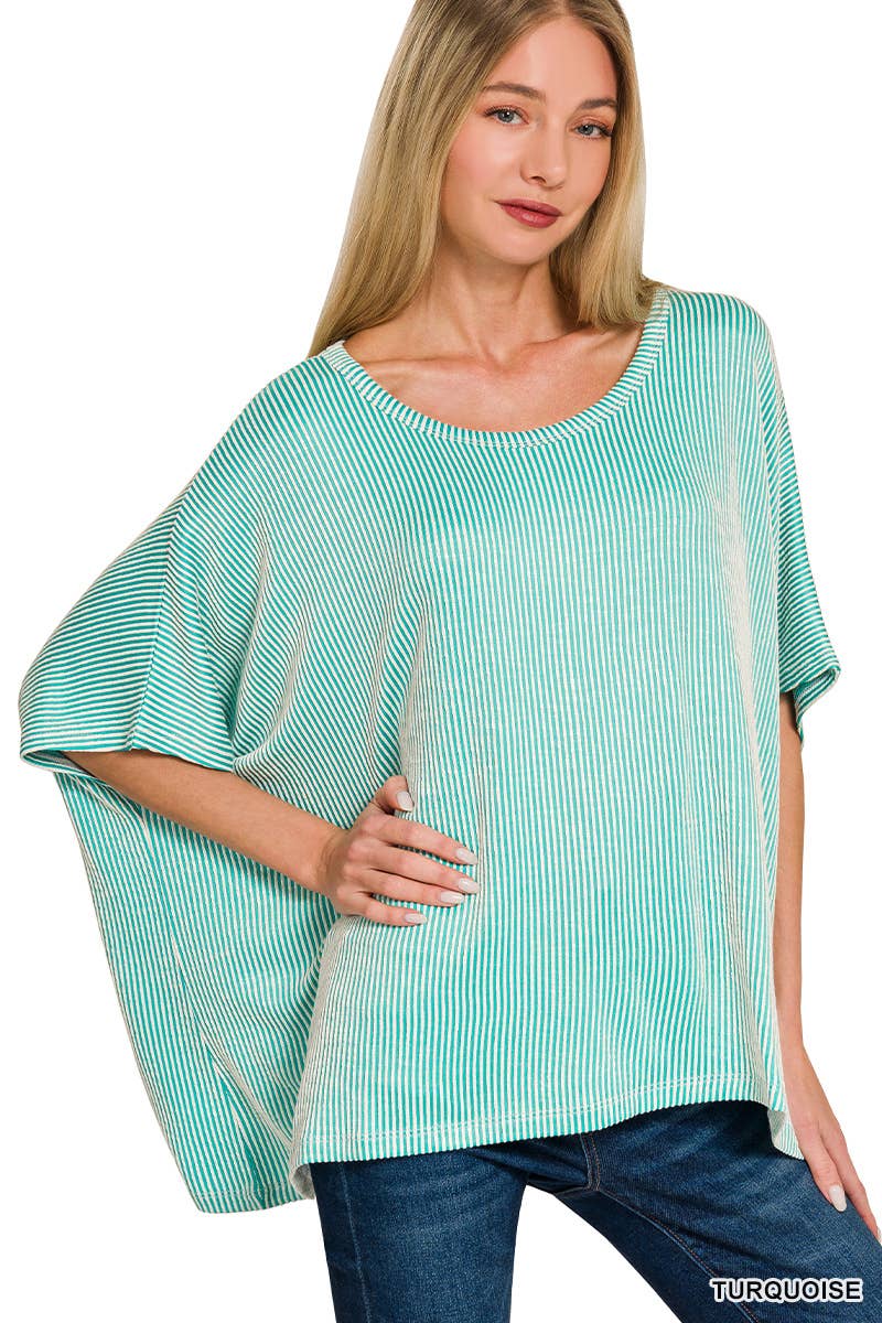 Vanilla Monkey - Wholesale Gebreide top - Dames - Oversized top met korte mouwen en geribbelde strepen5