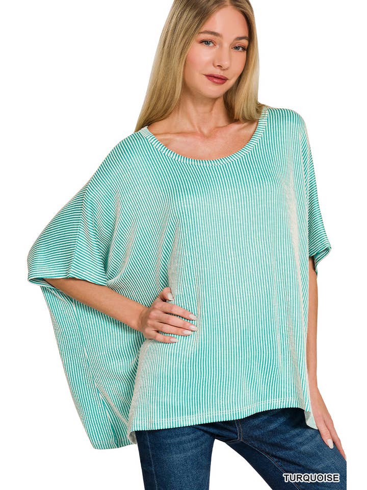 Vanilla Monkey - Wholesale Gebreide top - Dames - Oversized top met korte mouwen en geribbelde strepen5