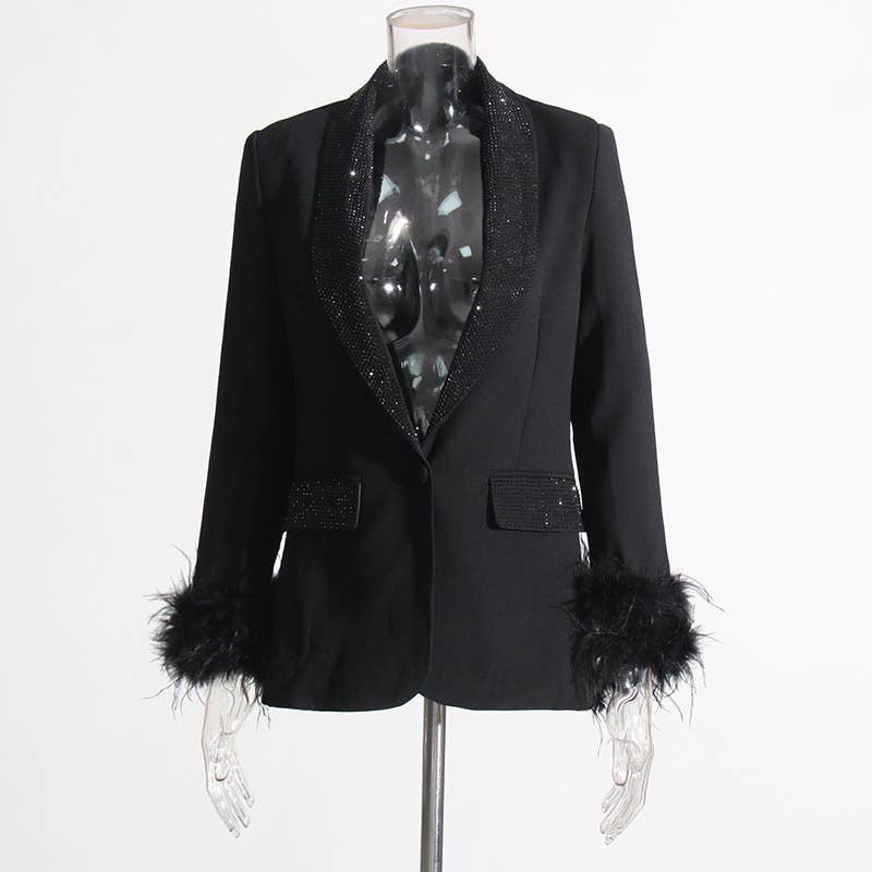 Productseeker - Wholesale Blazer - Women's - BL056 Hot Diamond Feather Panel Slim Fit Blazer3
