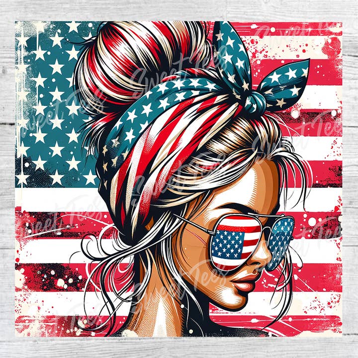 American Flag Patriotic Woman Tumbler Sublimation Transfer for wholesale by Sweet Tees
