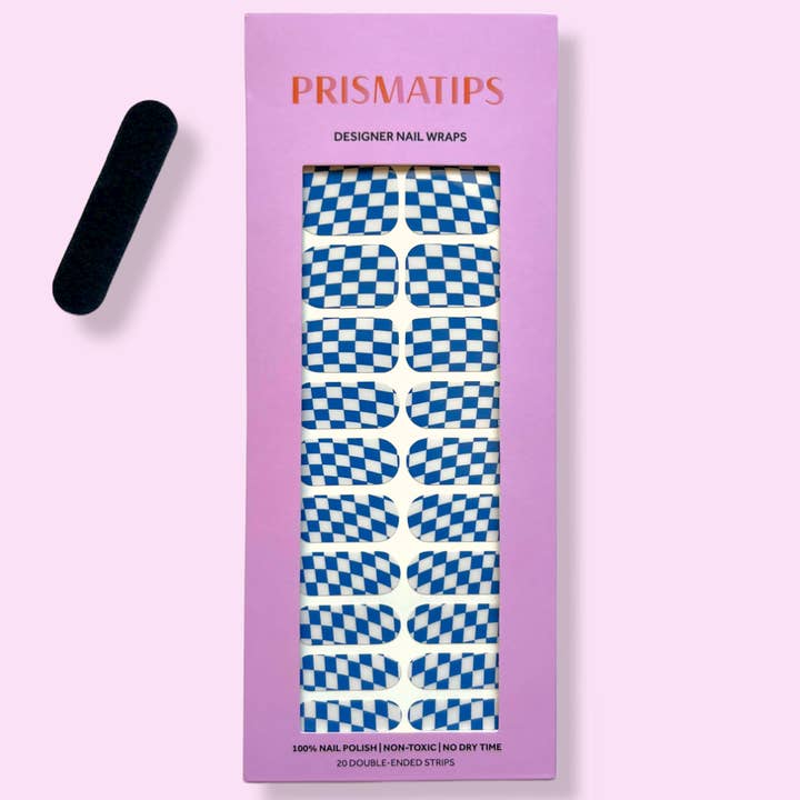 Prismatips - Wholesale Nail Art/Decal - Checkered Nail Wraps | "Check Me Out" Geometric Blue White