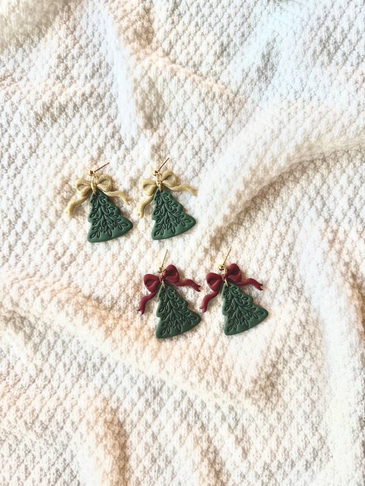 Bow Christmas Tree Earrings, Tree Topper Earrings, Christmas for wholesale by SeizeTheClayJewelry