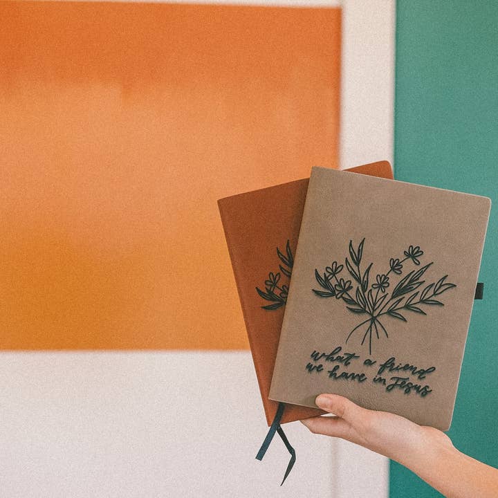 Written by Maria - Wholesale Journal/Diary - 'What a friend we have in Jesus' floral leather journal notebook