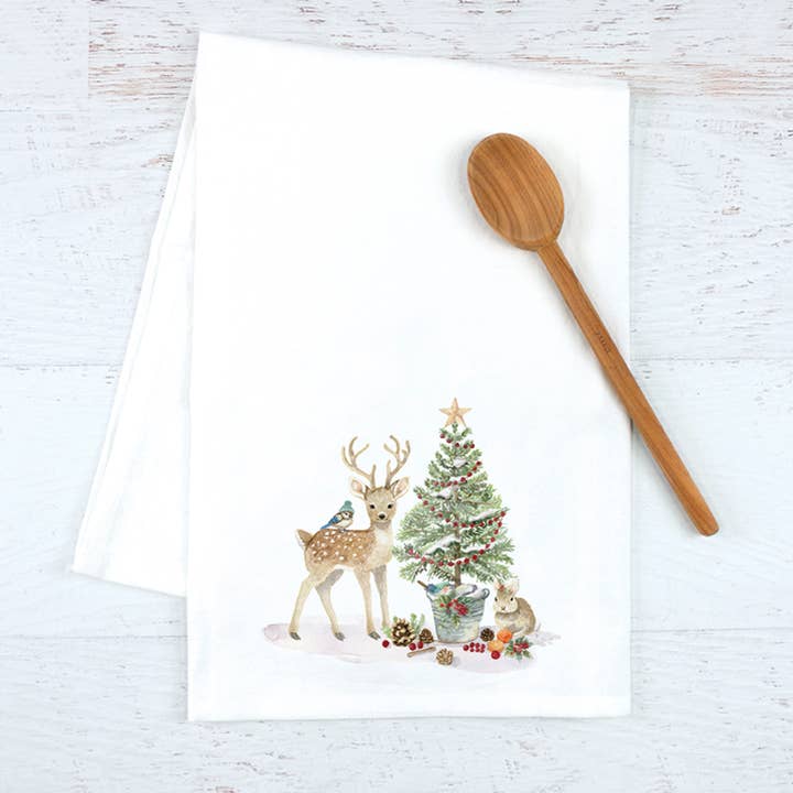 GINA B DESIGNS - Vente Torchons - Torchon de Noël - Animaux de la Forêt Noël1