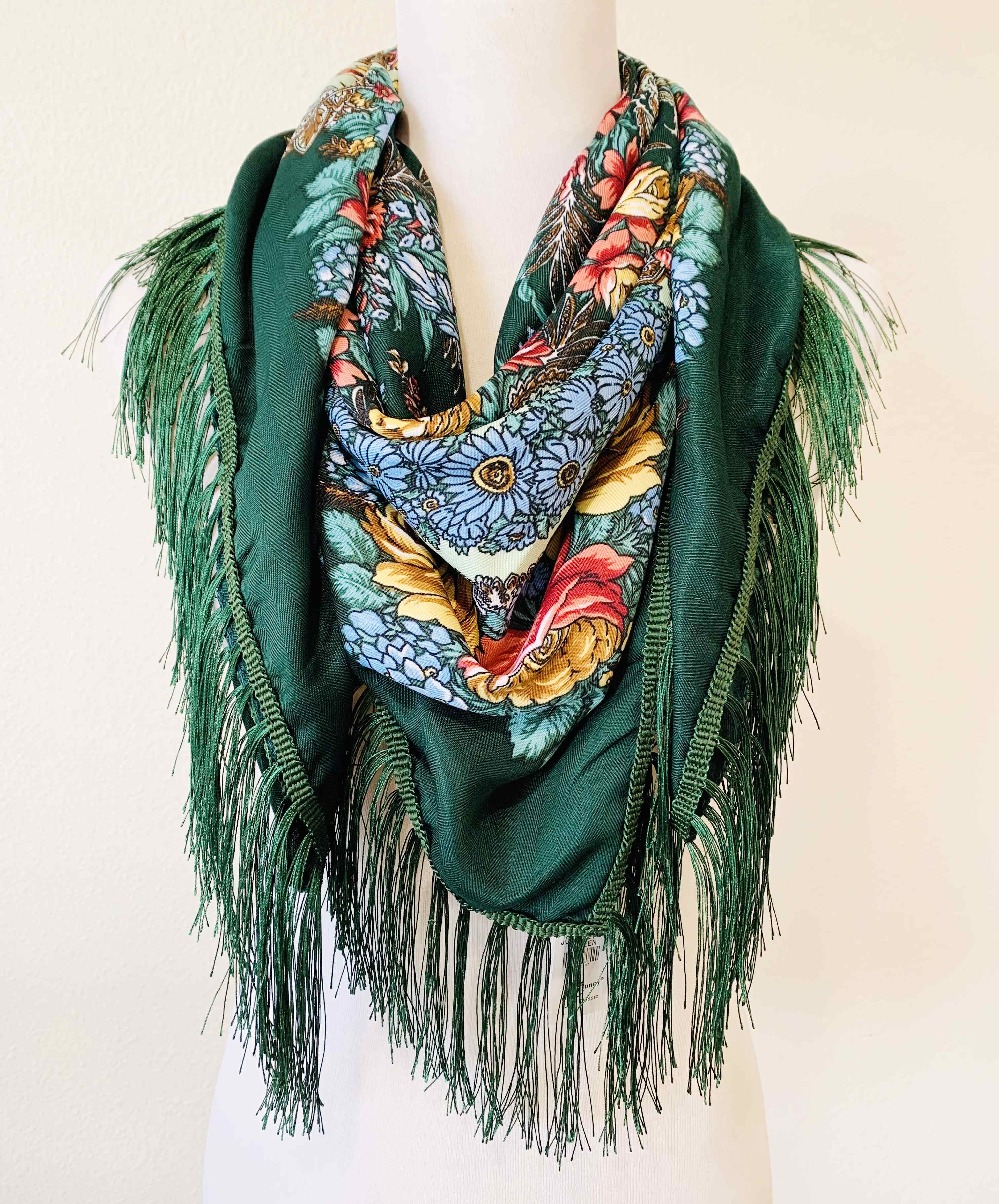 JC Sunny Fashion - Wholesale Scarf - Women's - JC023321 Western Vibe Long Fringe Floral Square Scarf/Shawl1