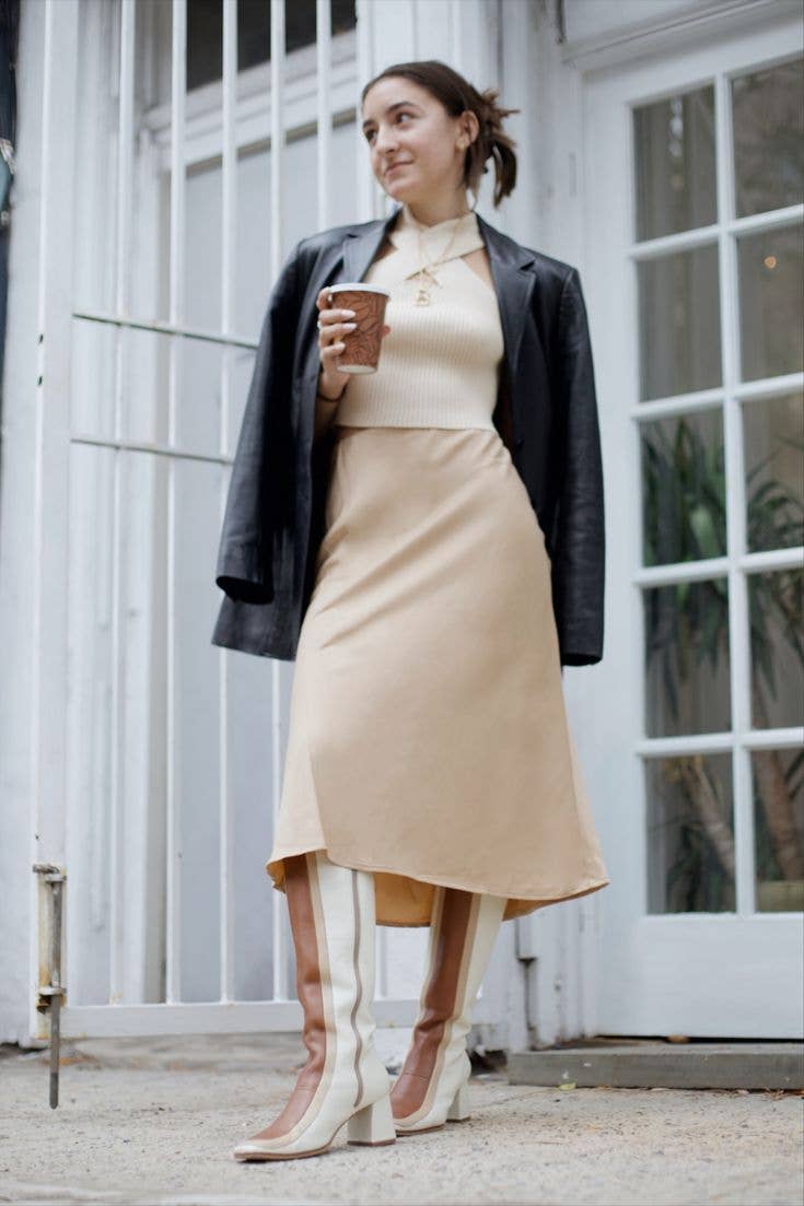 Revival knee high boots ivory leather women's shoes for wholesale on Faire14