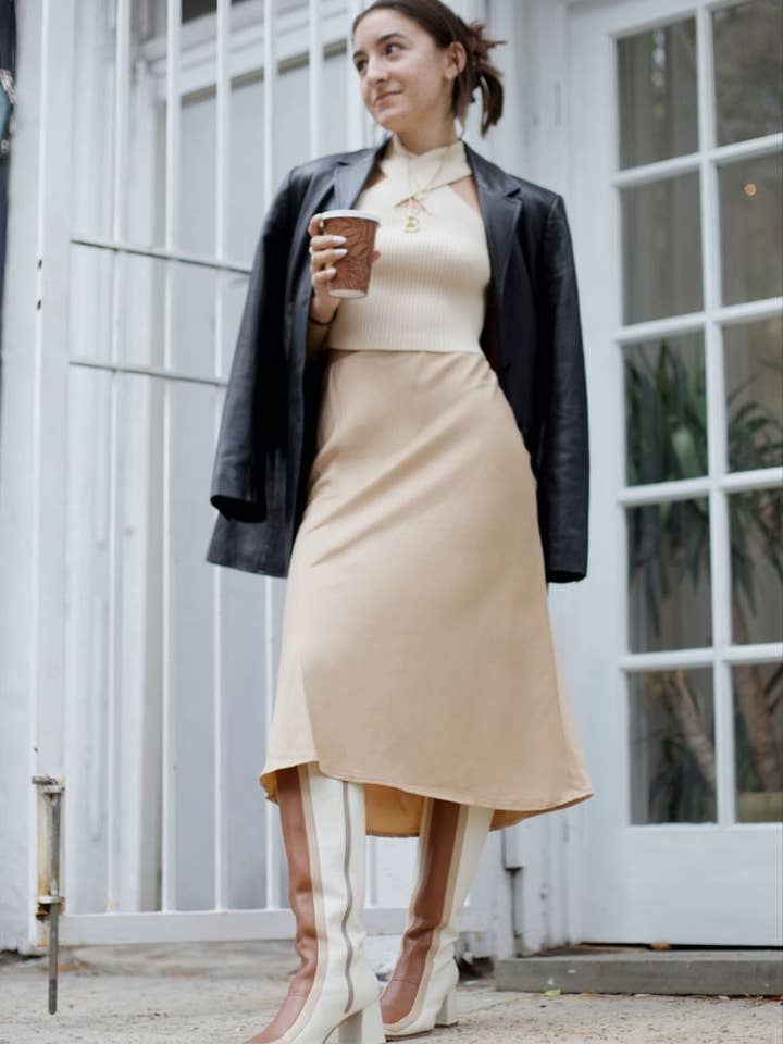 Revival knee high boots ivory leather women's shoes for wholesale on Faire14