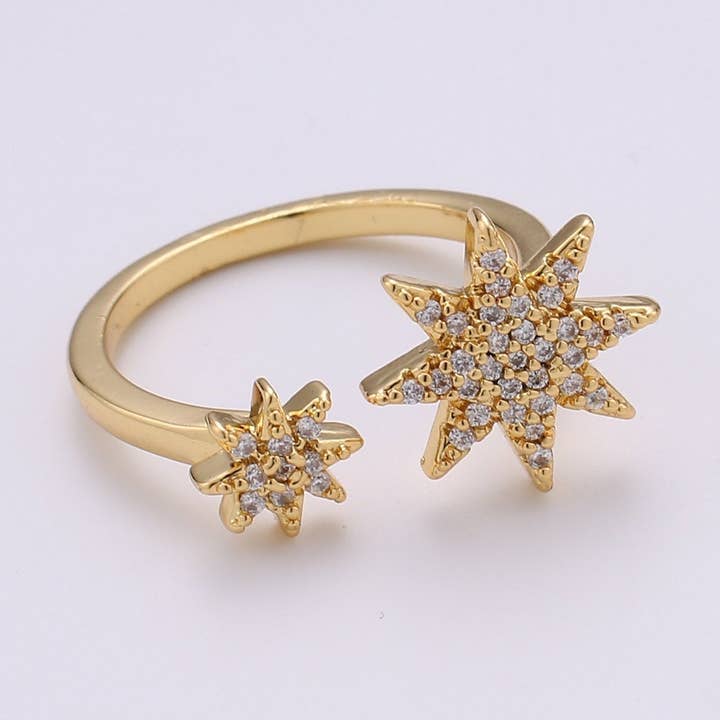 Gold North Star Ring, Dainty Star Ring, Adjustable Ring, Minimalist Star Ring, Minimalist Ring, Stackable Open Ring, Celestial Jewelry, R-100 for wholesale by Aim Eternal