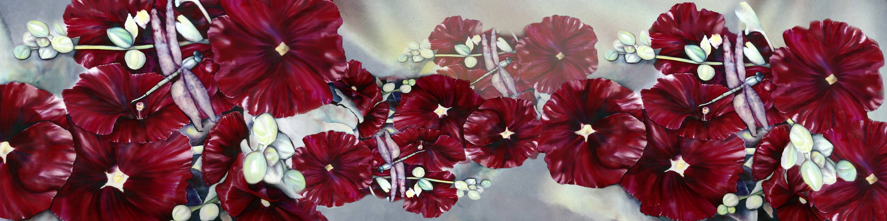 Silk Squirrel – Cachecol - Mulher por atacado – Lenço de seda vermelha - Lenço de libélula - Red Hollyhock Sheer2