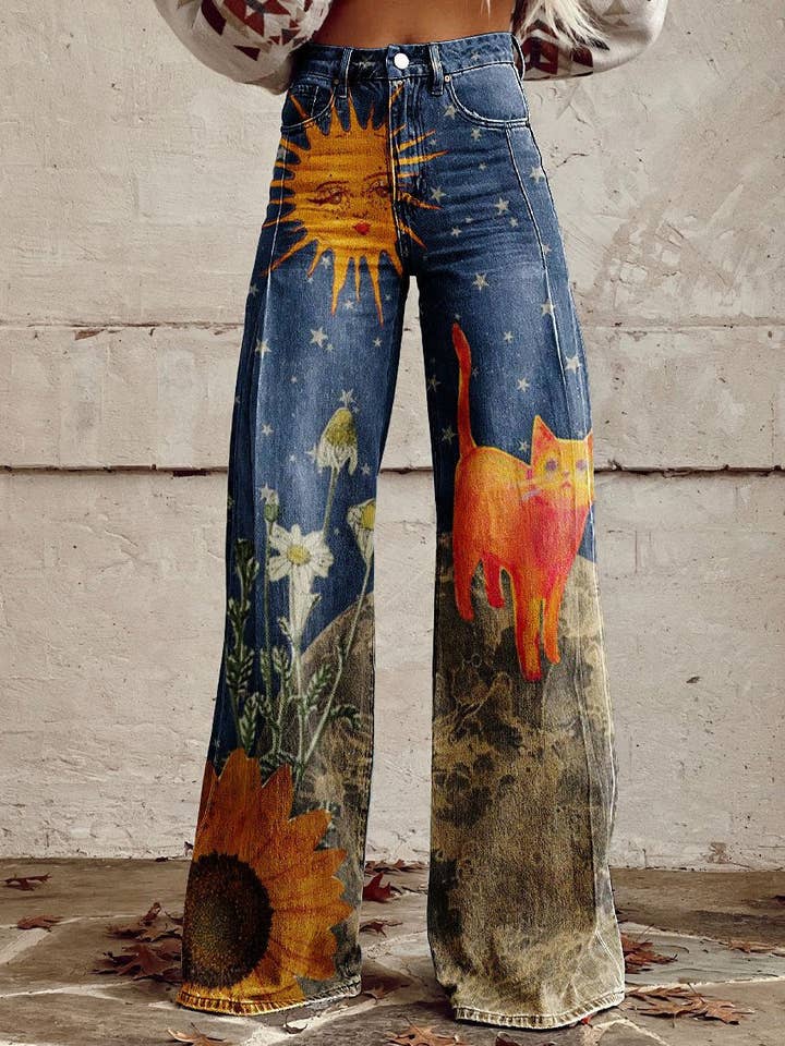 Tourtiwi - Venta al por mayor Vaqueros - Mujer - pantalones casuales estampados de gran tamaño para mujer, jeans finos de imitación