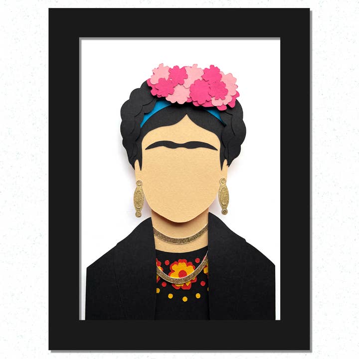 Paper Art Portrait: Frida Kahlo: Framed, Handmade for wholesale by Paper for the People