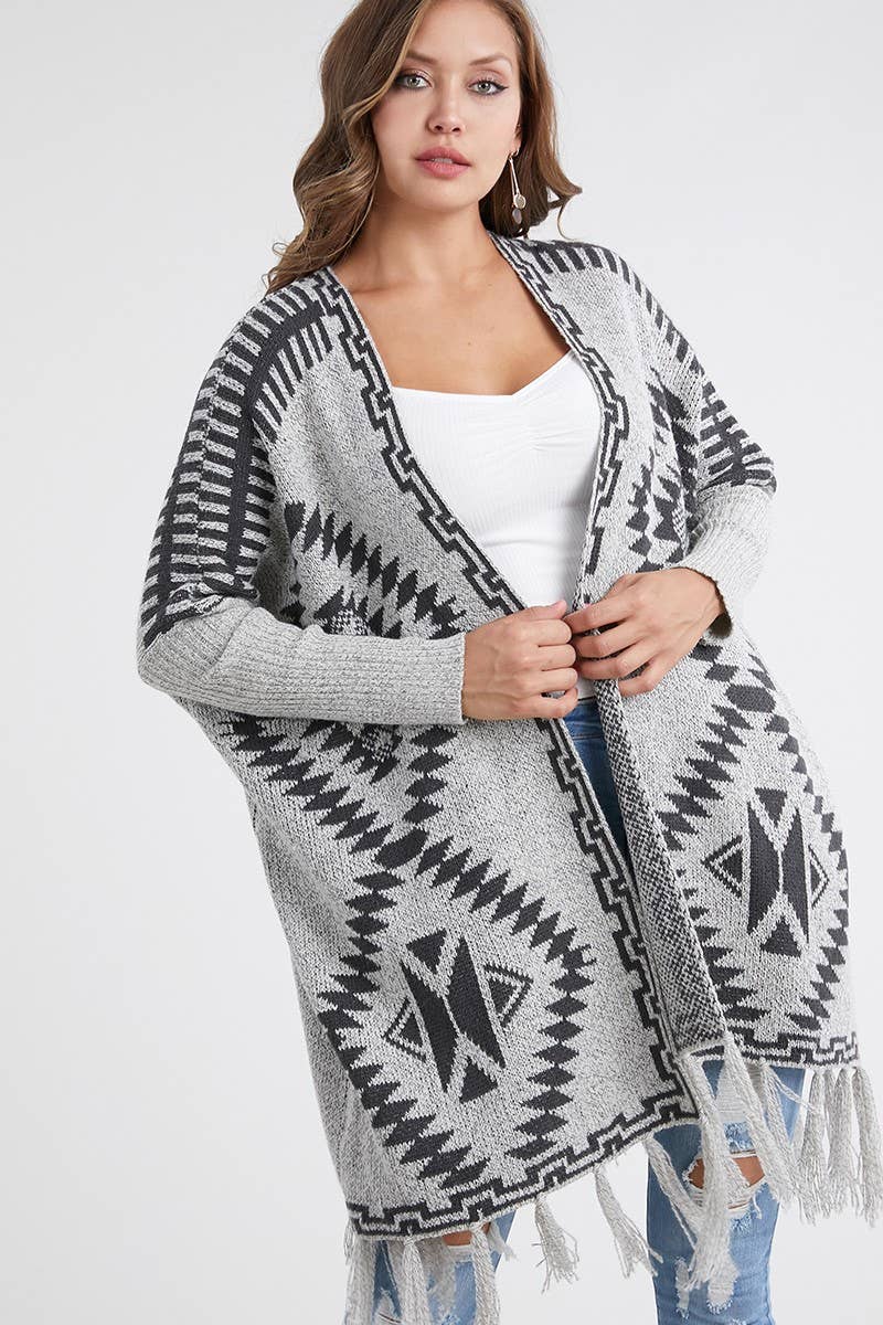 Oceanus Apparel - Vente Cardigan – femme - OUG10622-SP Cardigan en tricot poncho tribal à franges5