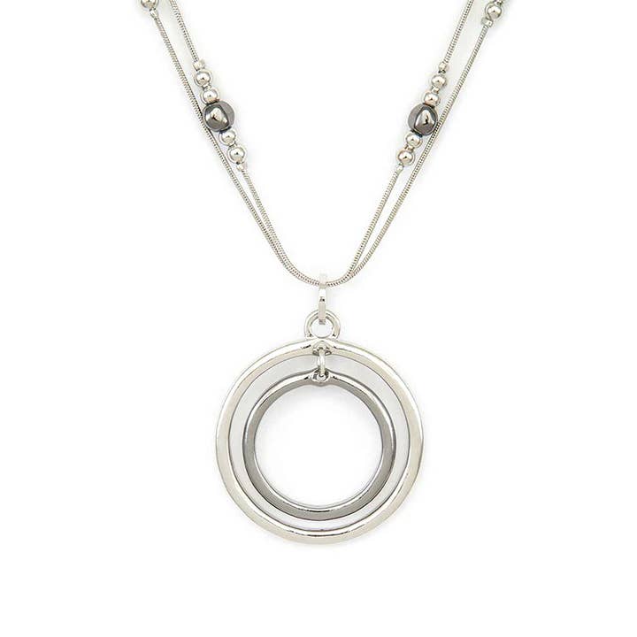 Artini Accessories - Wholesale Pendant/Charm Necklace - Metal Beads & 2 Tone Hoops Pendant Necklace Set