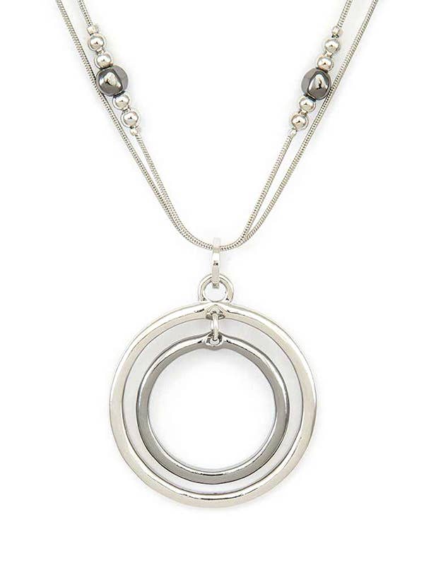 Metal Beads & 2 Tone Hoops Pendant Necklace Set for wholesale by Artini Accessories