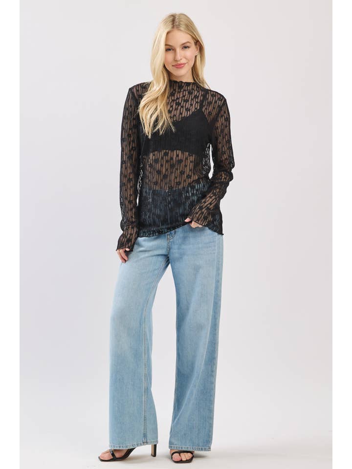 Sewn and Seen - Wholesale Blouse - Women's - SHEER FLORAL LACE LONG SLEEVE TOP3