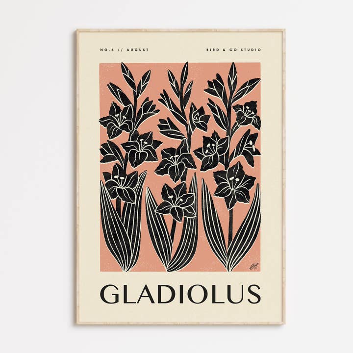 August Gladiolus | Botanical Birth Flower Art Print for wholesale by Bird & Co Studio